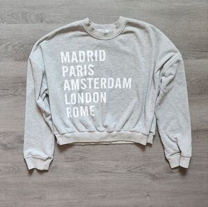 Crescent Women's Cities Long Sleeve Crop Crew Neck Pullover Sweatshirt Medium M